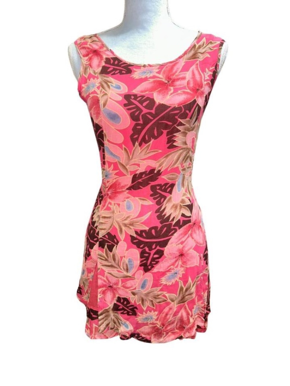 Sarah Threada Pink Tropical Floral Mini Dress Size S/M